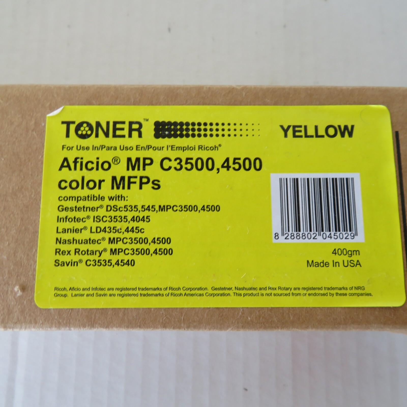 Aficio Ricoh Toner Cartridge MPC 3500 4500 Yellow Sealed New Box