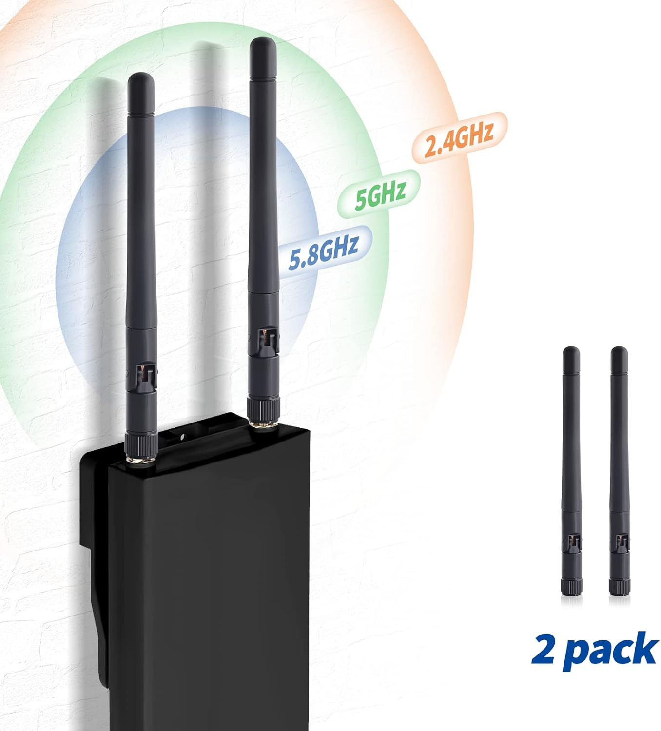 2-Pack RP-SMA Antenna for WiFi 2.4GHz/5Ghz Wireless Router Card Male Pin