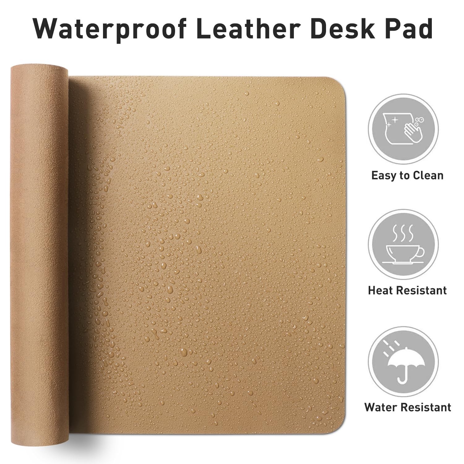 Aothia Faux Leather Desk Mat Waterproof Desk Pad Khaki 48 X 17