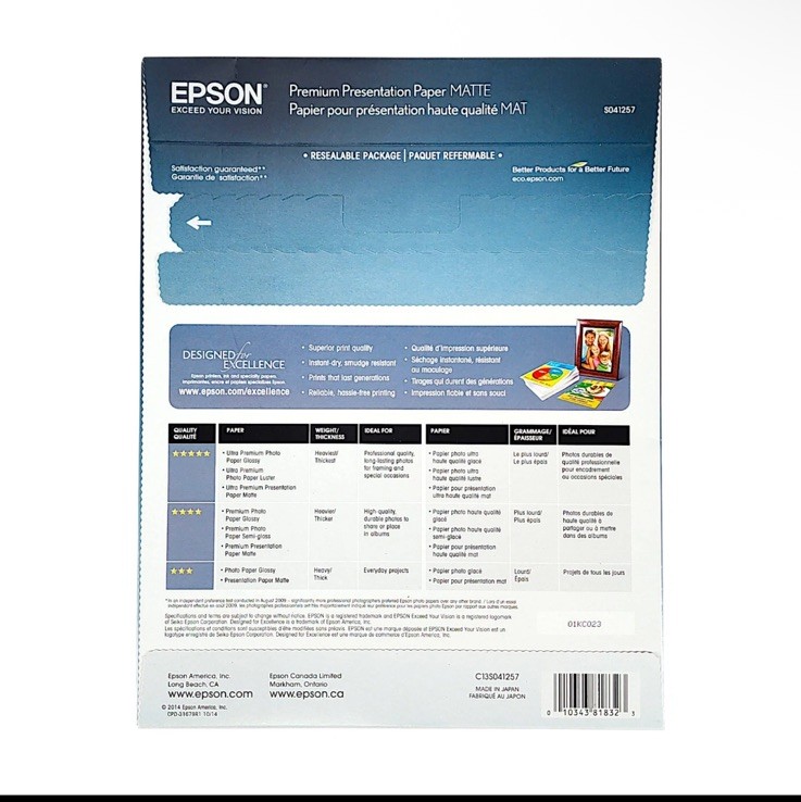 Epson Premium Presentation Paper Inkjet (MATTE, 8.5×11 inches, 50 sheets)