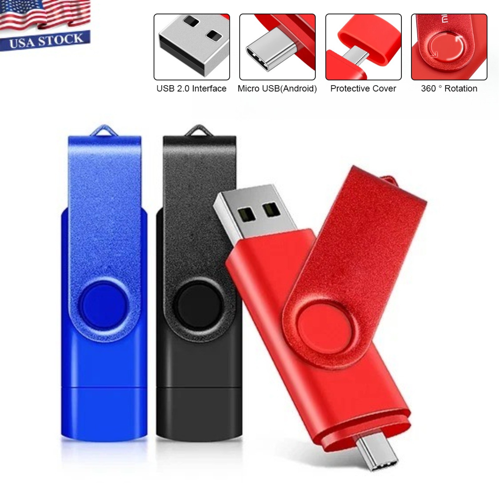 256GB USB 2.0 USB-A & USB-C Flash Drive Dual Connector Portable