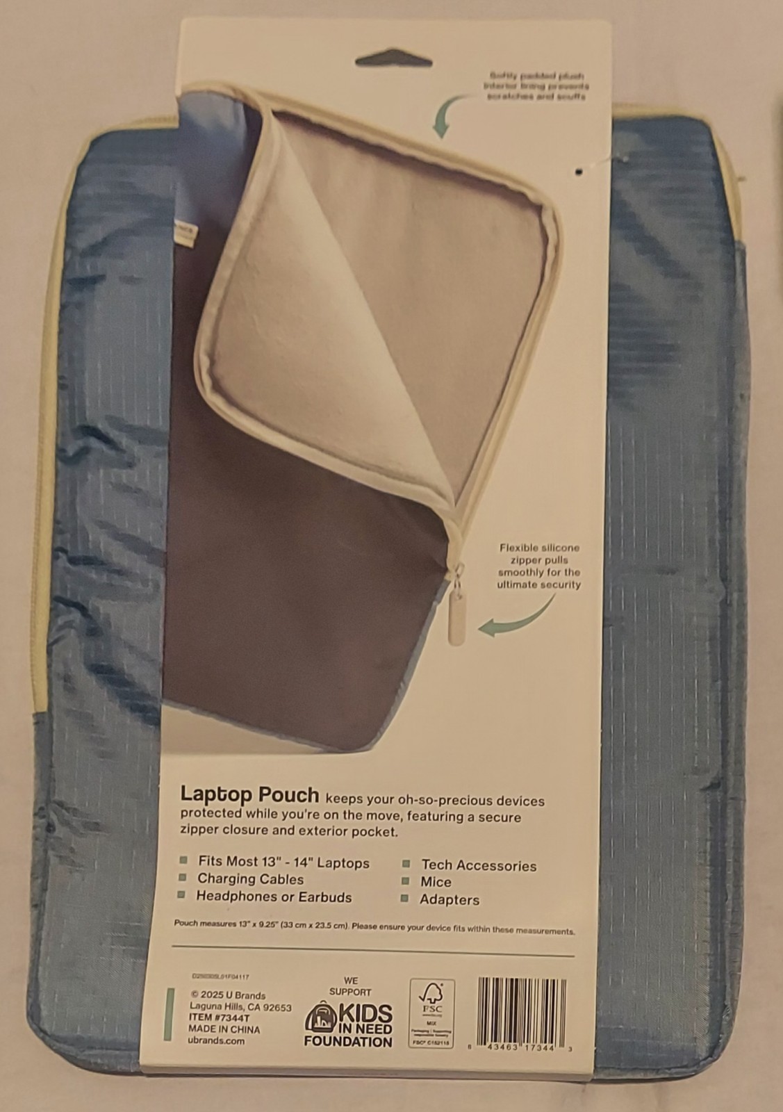 U Brands Blue Grid Patterned Laptop Pouch Up To 14 Inch Screen (TT)