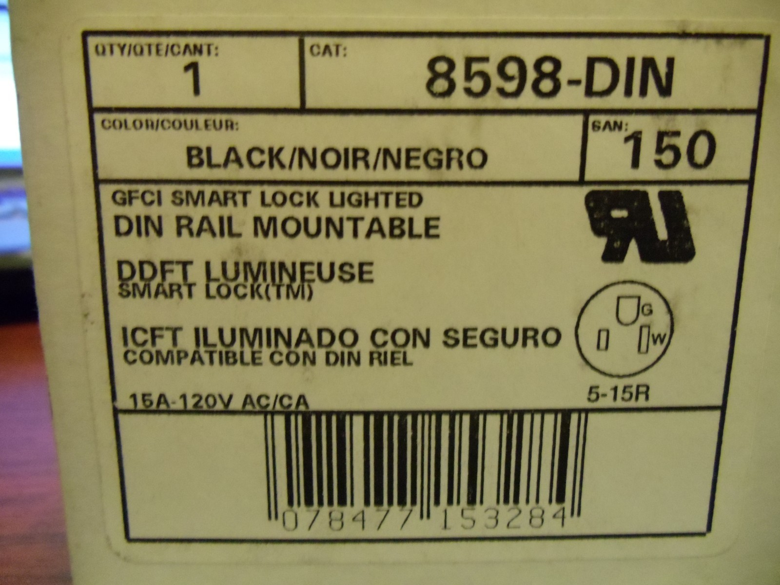 LEVITON 8598-DIN GFCI SMART LOCK LIGHTED DIN RAIL MOUNTABLE
