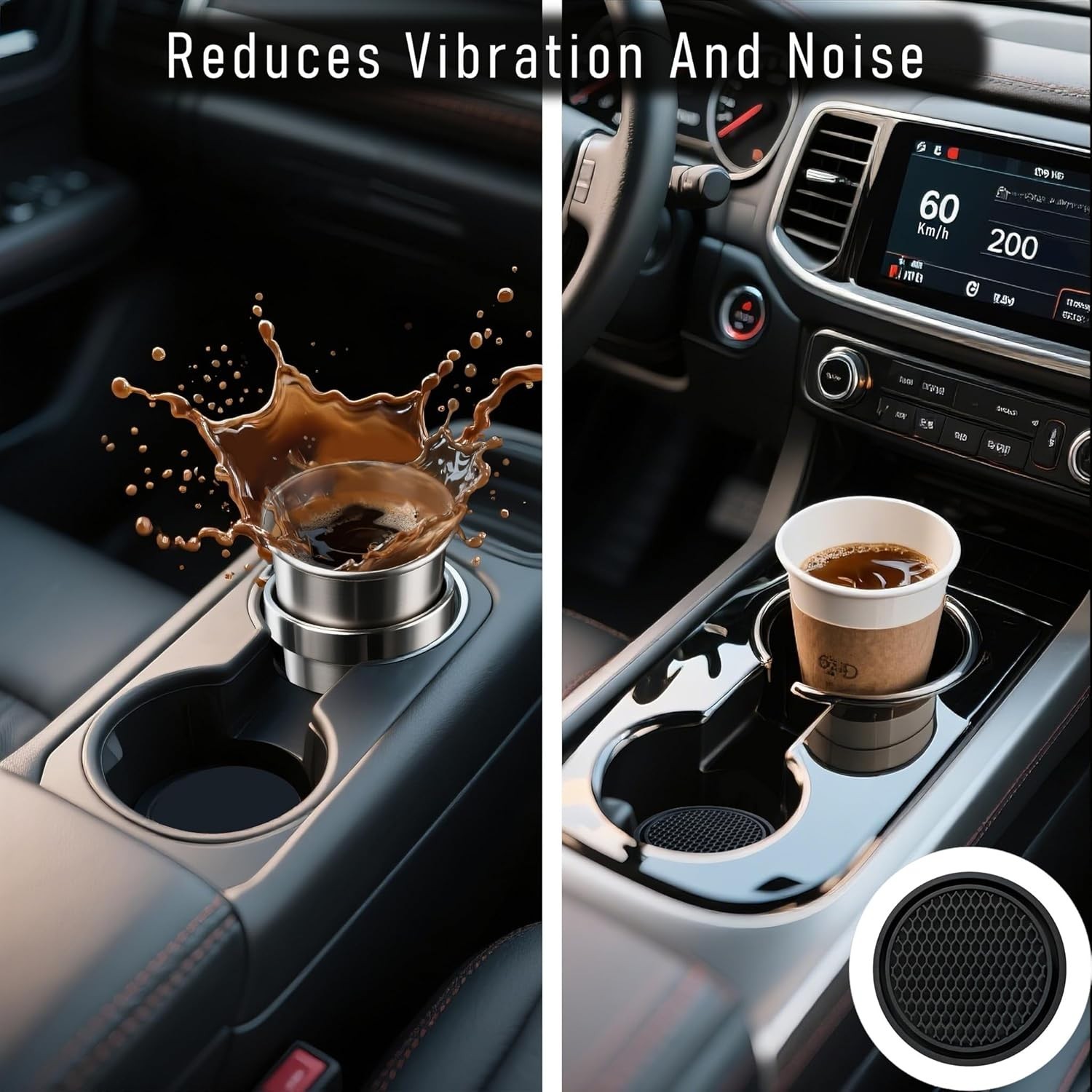Car Cup Holder Coaster 4 Pack – Non Slip & Shockproof,Flexible PVC Rubber Insert