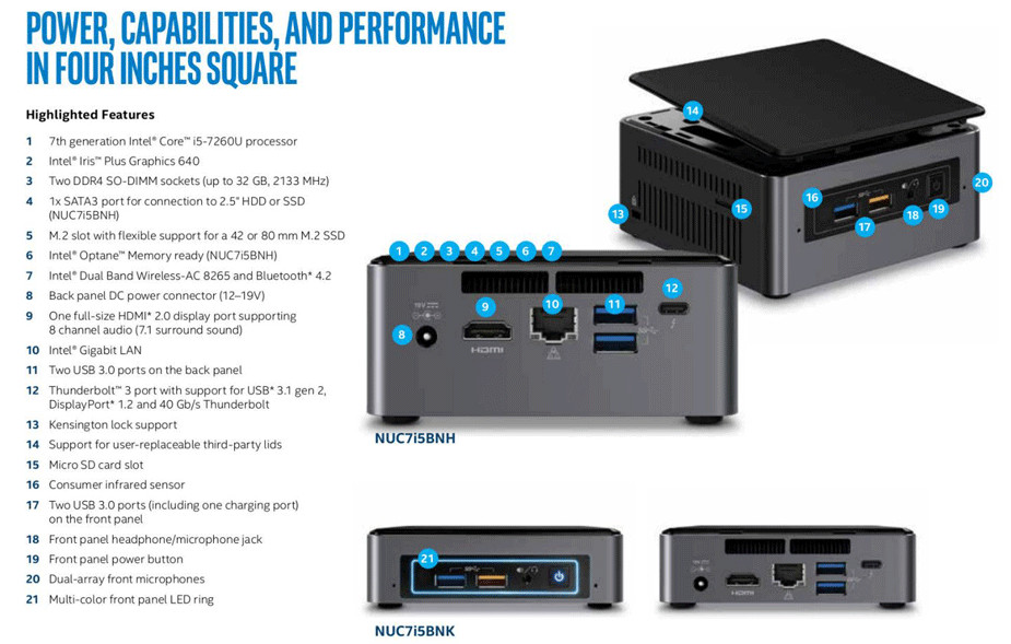 Lot of 2 Intel NUC7i3 BNH i3 Barebone w/adapter NO RAM/SSD – tested, good cond.