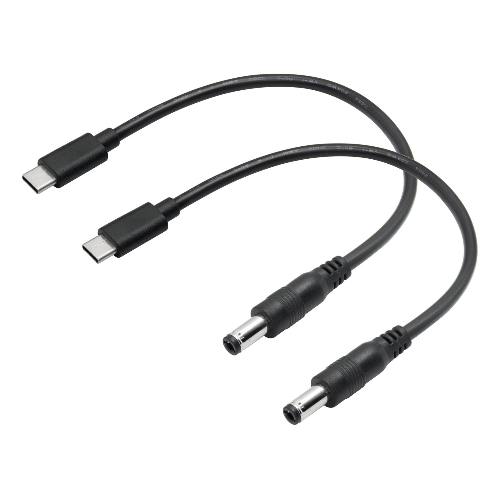 Short DC 5.5mm x 2.5mm to USB C Power Cord 6inch, 5525 Male Black