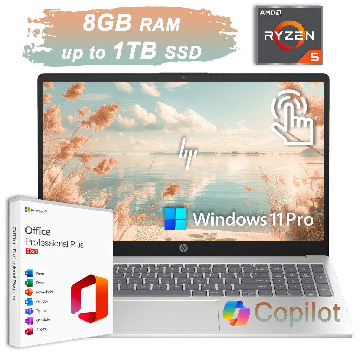 2026 HP Laptop 15.6 Touch Ryzen 5 7520U 8GB RAM Up to 1TB SSD Al Copilot Win Pro