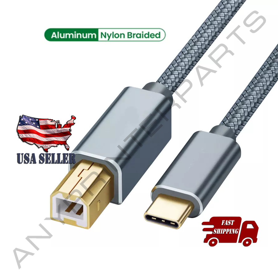 Sonilco USB-C to USB-B 2.0 Cable Nylon Epson HP Canon Brother Printer Scanner