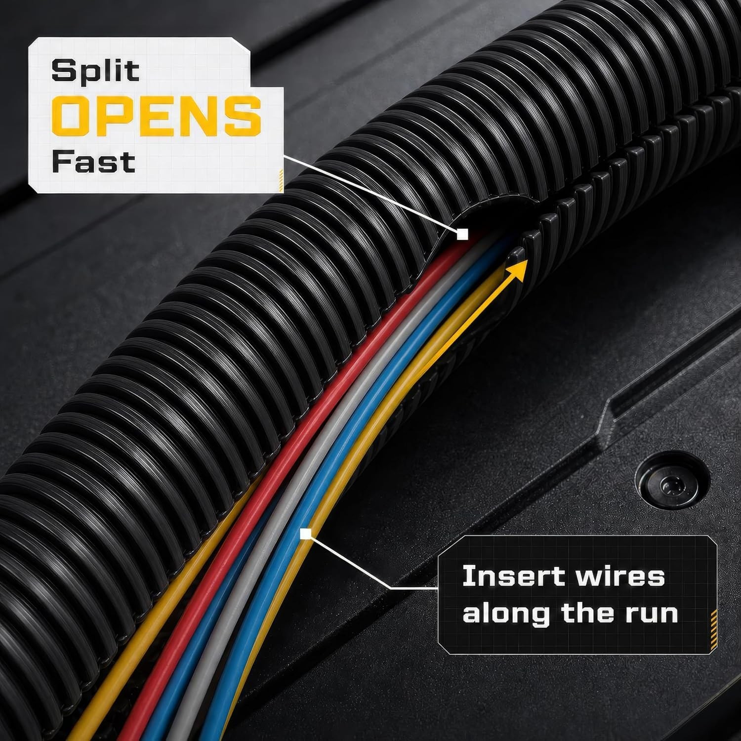 Power Wire Loom – 1/4 Inch X 100 Ft Split Cable Sleeves for Industrial Electr