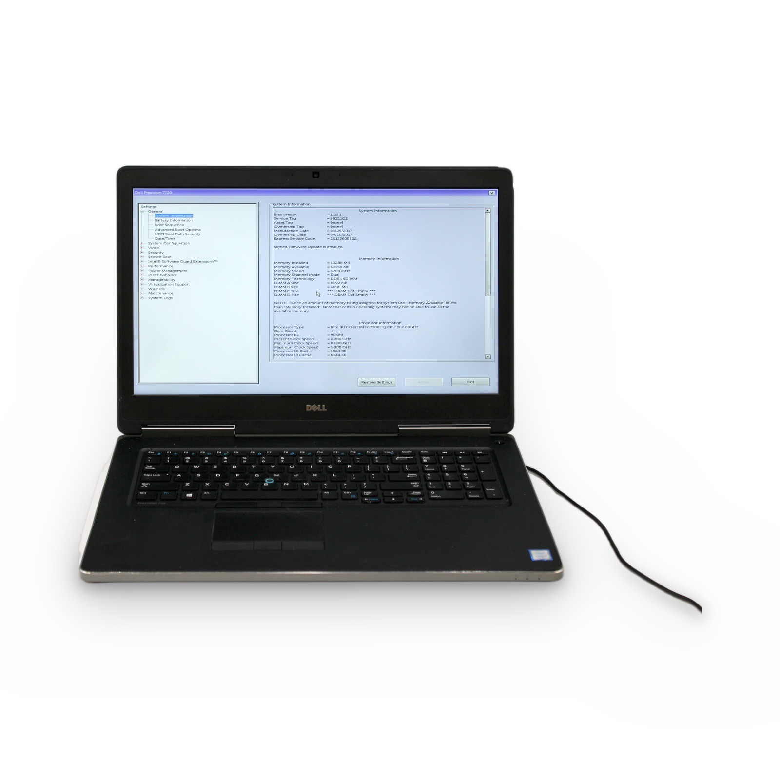 Dell Precision 7720 17in i7-7700HQ 4GB M1200 FHD Grade B No OS, Drive, Battery