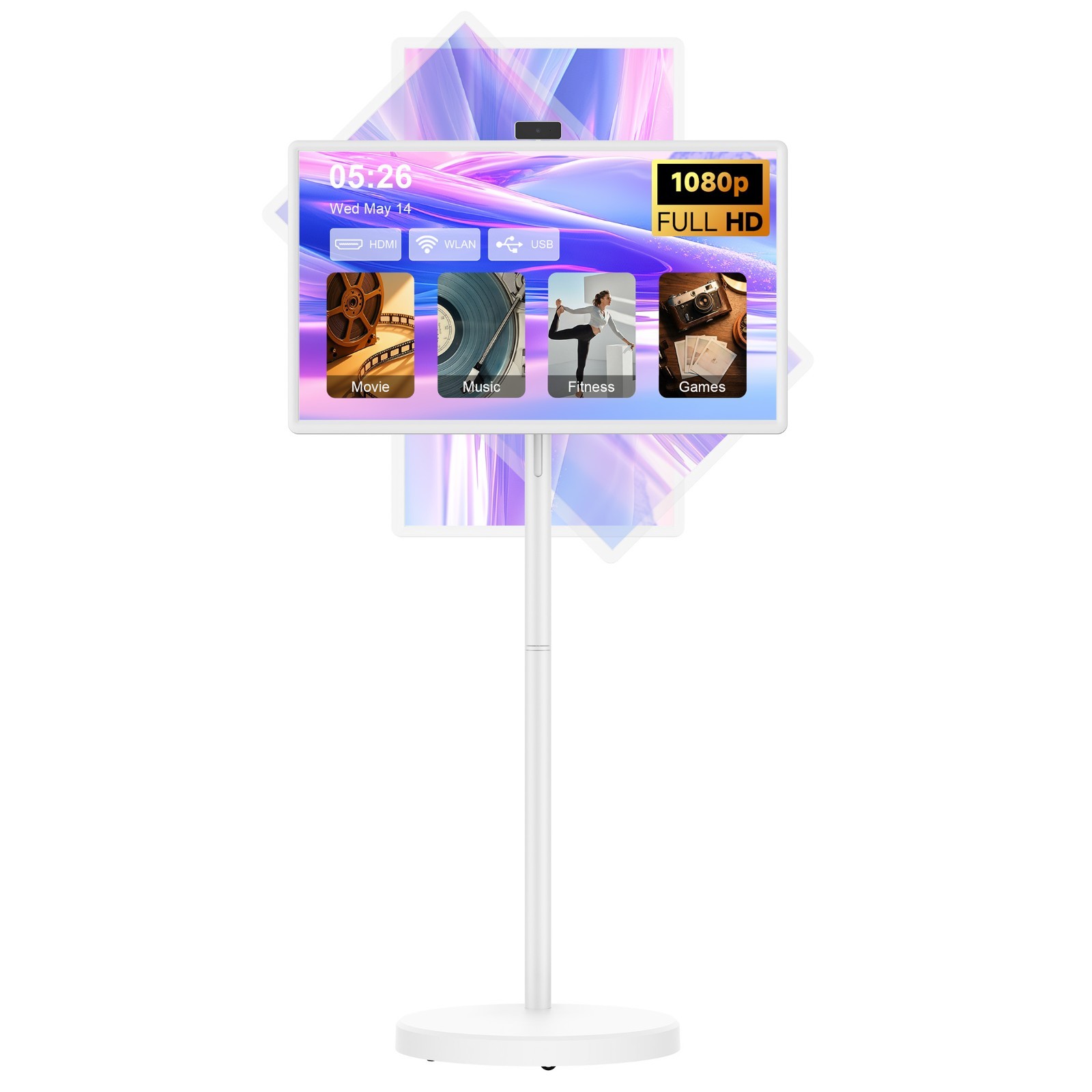 32″ Portable 1080P FHD Smart TV on Wheels, 8GB RAM+128GB Storage, Android 15 OS