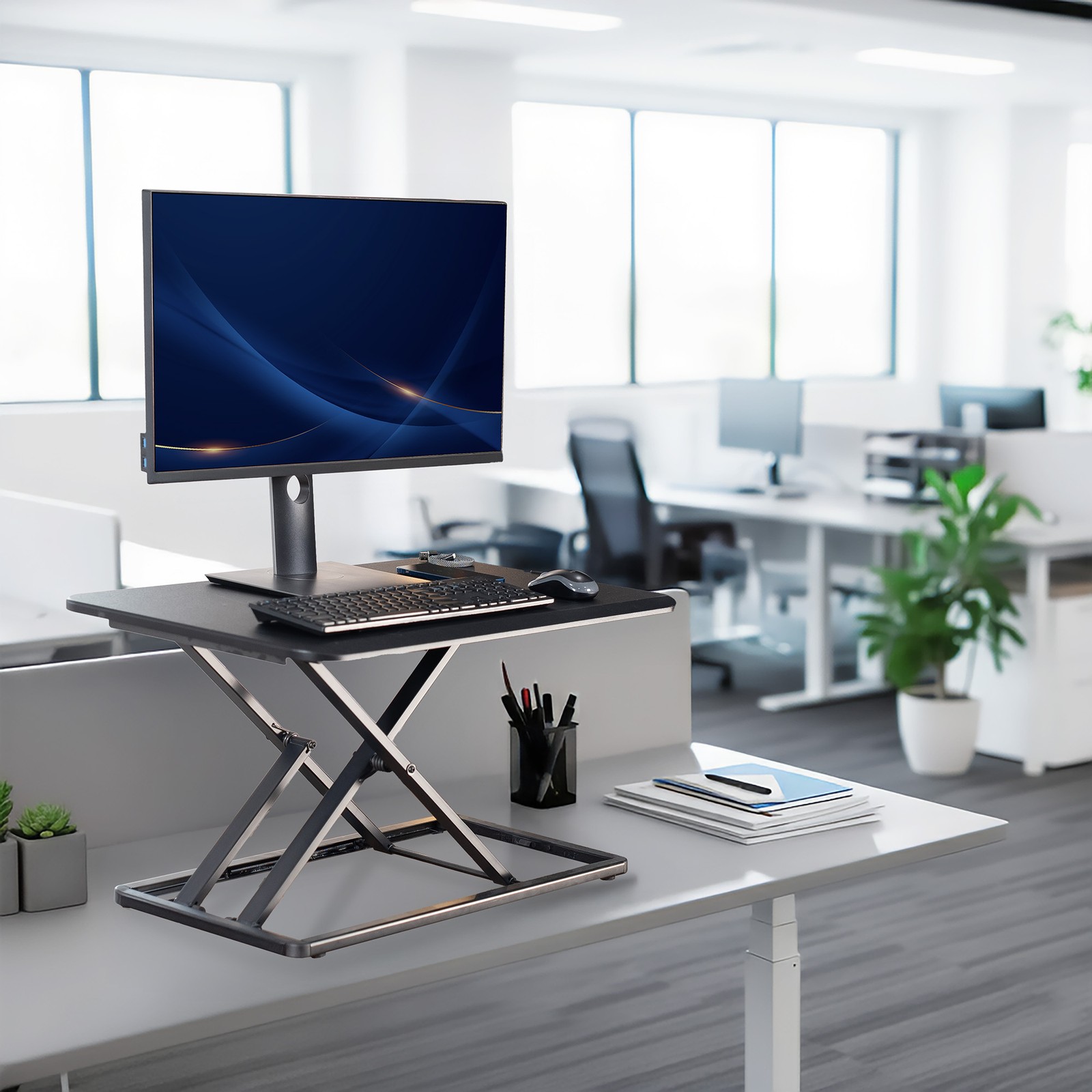 VIVO Economy Height Adjustable 29″ Standing Desk Sit Stand Desktop Monitor Riser