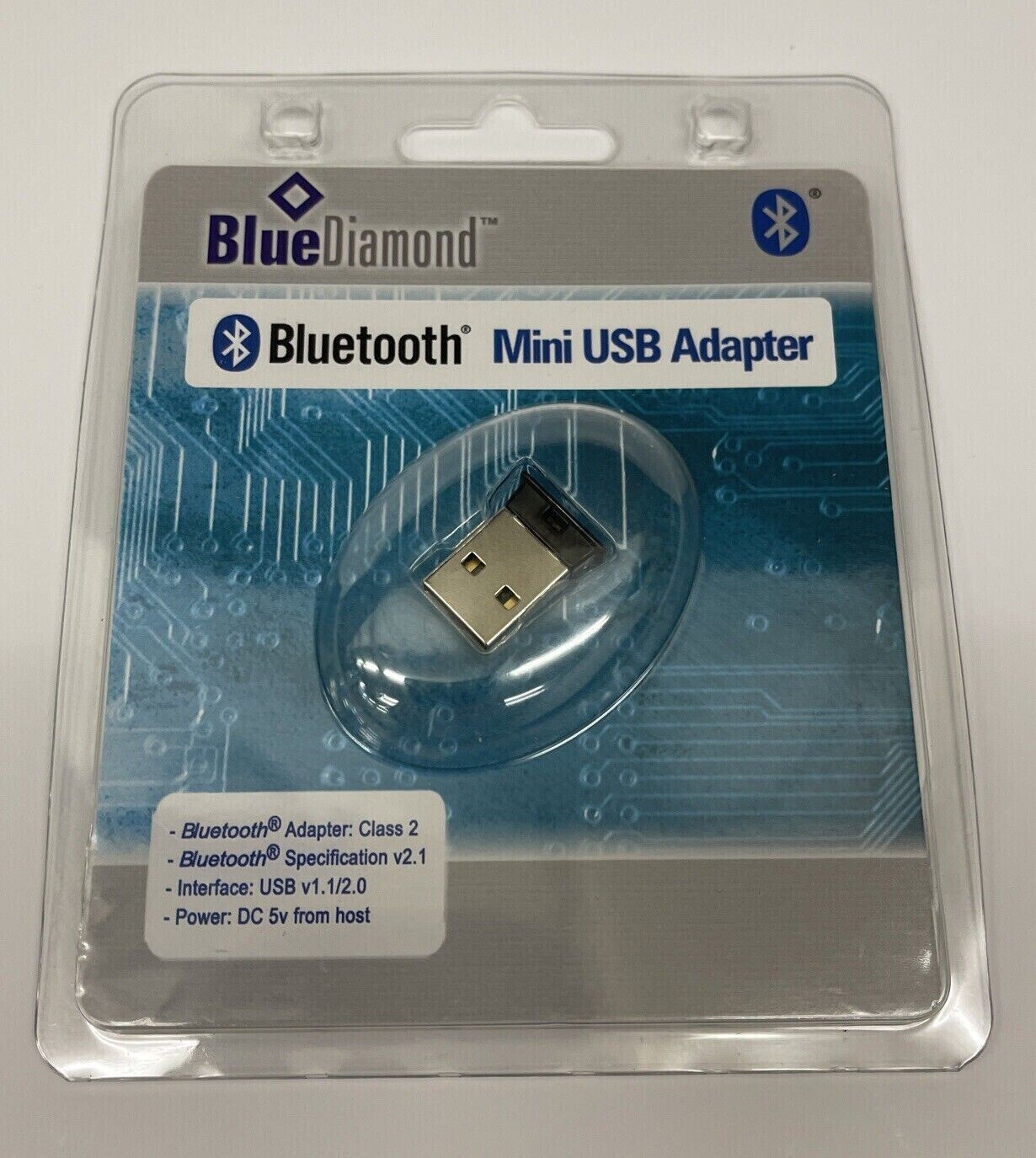 Bluetooth Mini USB Adapter Blue Diamond Class 2 Spec v 2.1 USB v1. 1/2.0