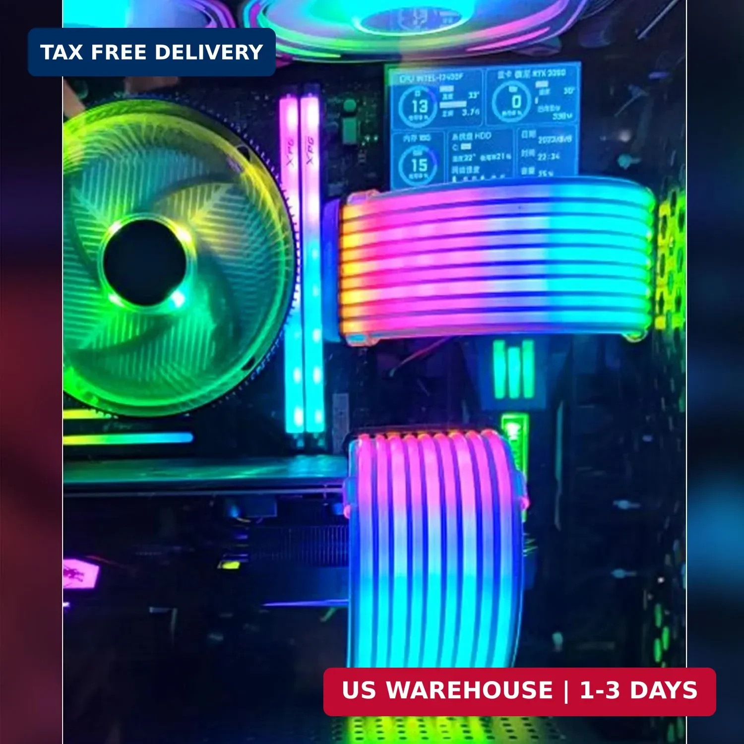 RGB Cable Extension PC Kit, Flexible ARGB Lighting Sleeves, RGB PC Cables Extens