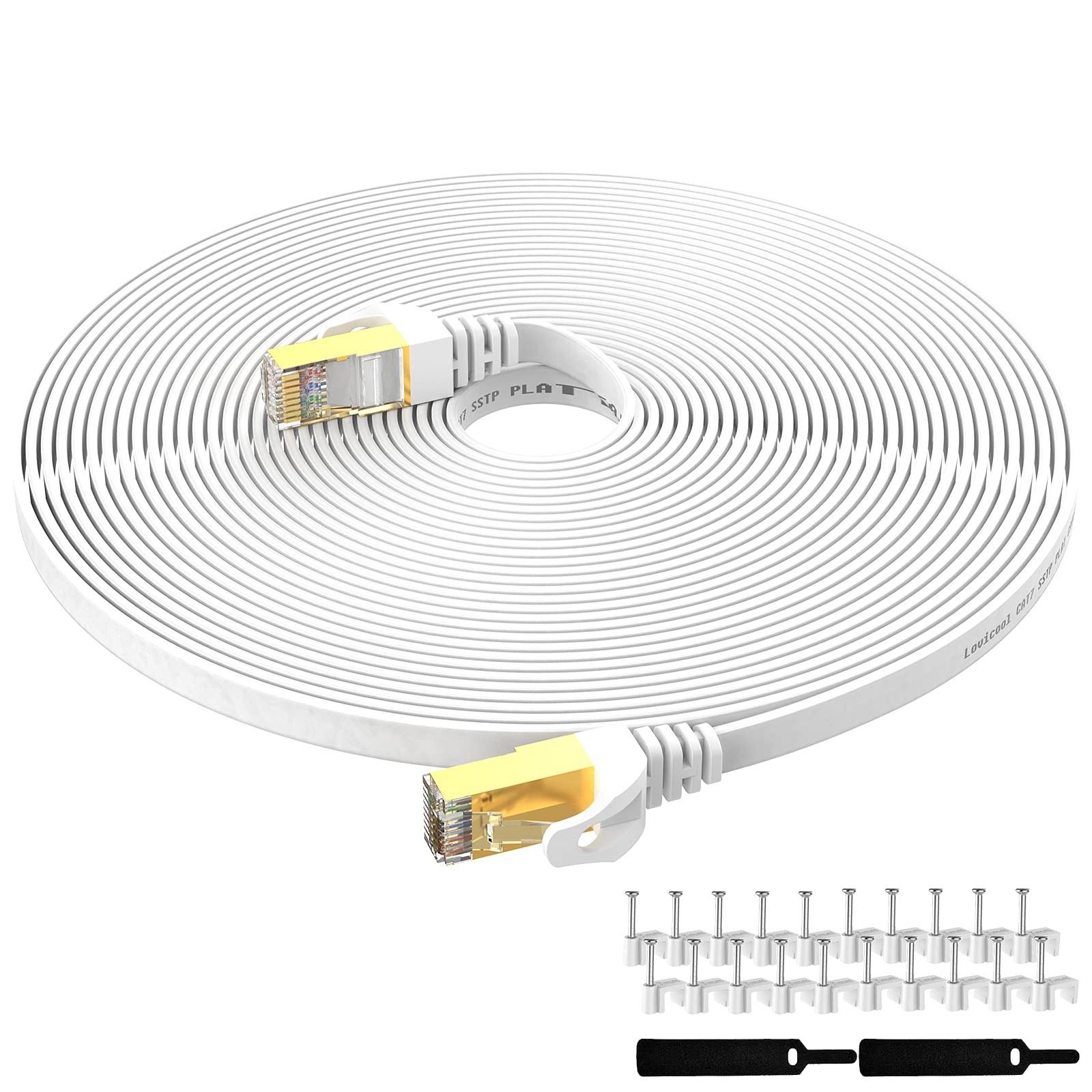 Cat7 Ethernet Cable 100ft White Computer LAN Cable Flat High Speed Internet P…