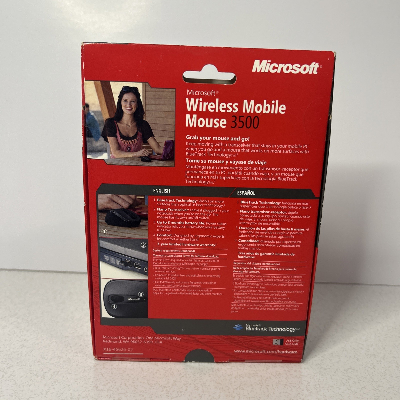Microsoft Wireless Mobile Mouse 3500 BlueTrack Tech USB Nano – New Sealed