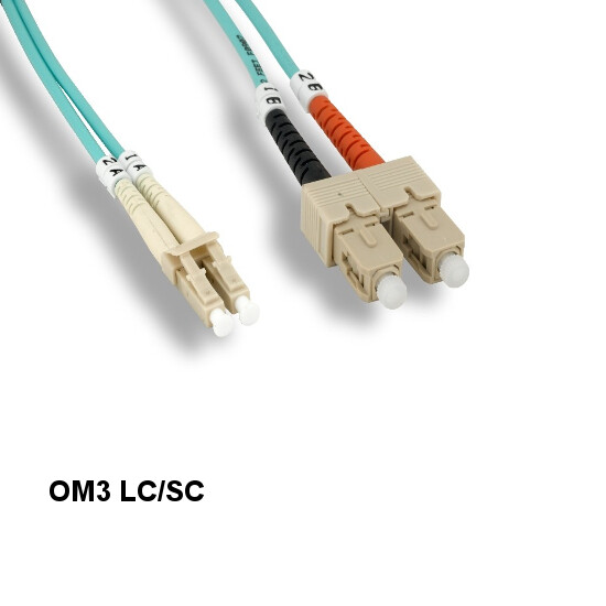 LOT10 Kentek 10m OM3 LC to SC 10Gb Multi-Mode Fiber Optic Cable 50/125 Duplex