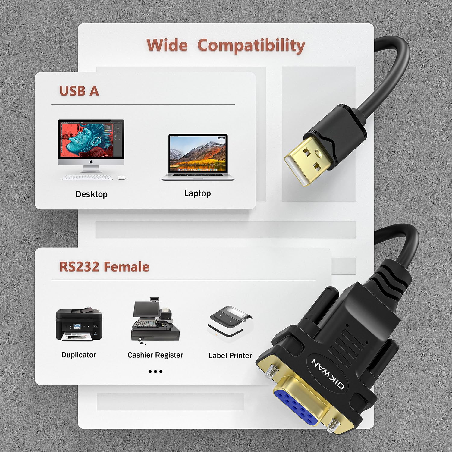3.9 Ft USB 2.0 to Female DB9 RS232 Serial Converter 9 Pin Adapter Cable PDA