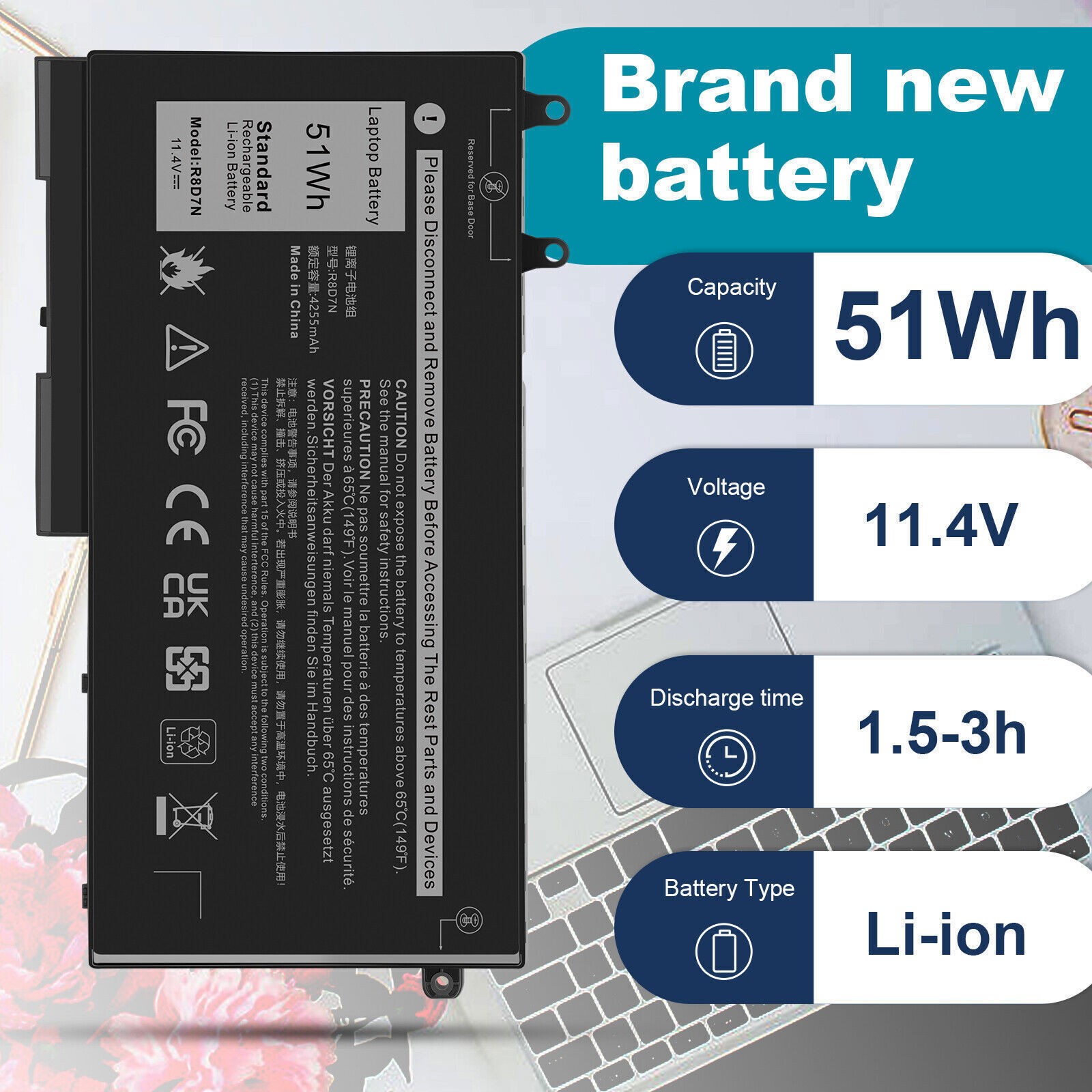 LOT R8D7N Battery For Dell Precision 3540 3550 Latitude 5400 5500 5510 5410 51Wh
