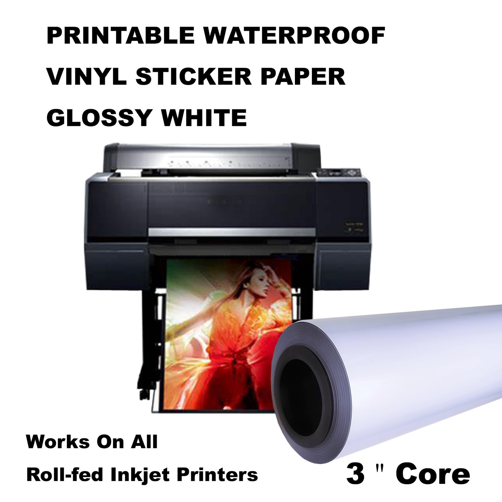 Glossy White Vinyl Sticker Paper Roll 24″ x 100 ft – Waterproof Inkjet