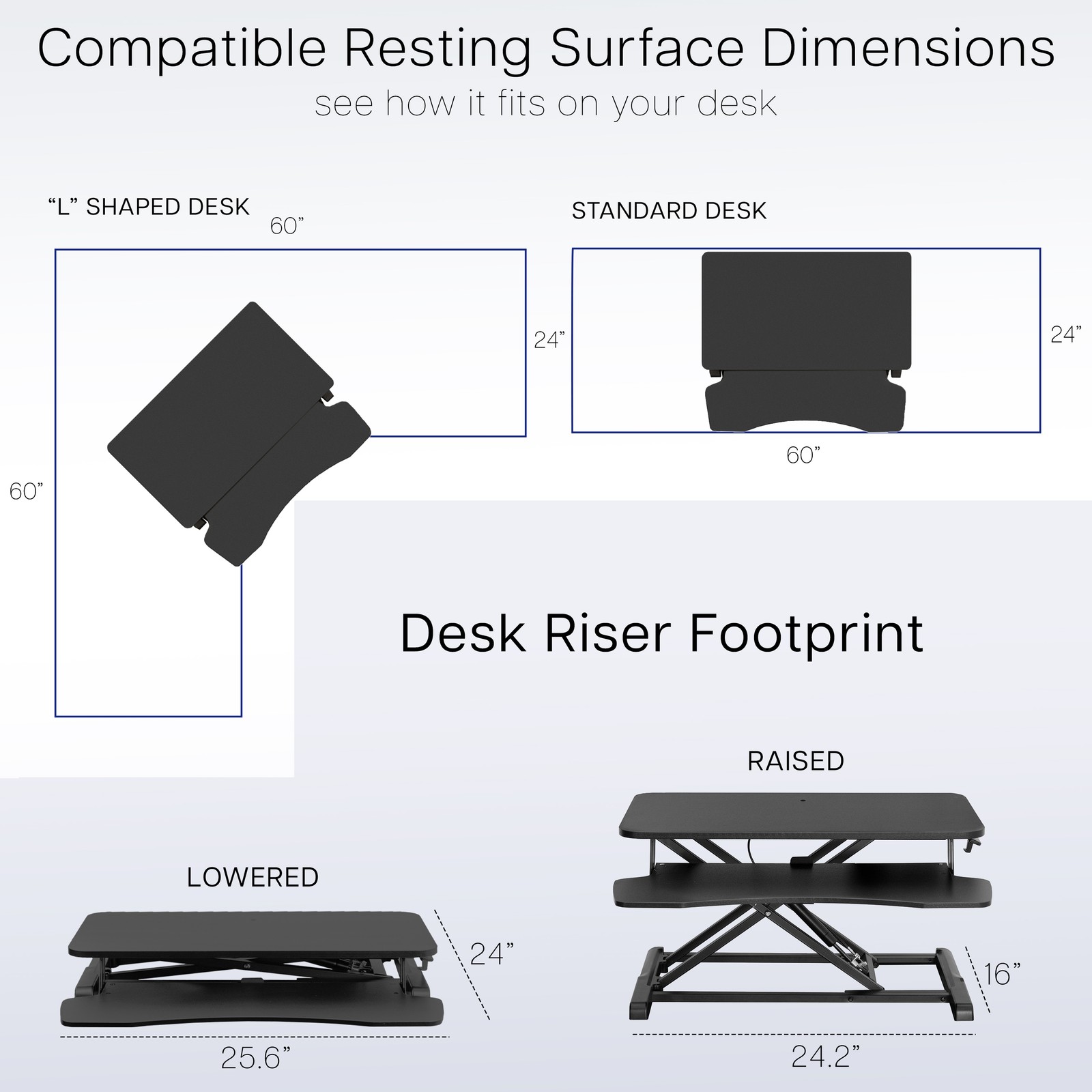 VIVO Black 26″ Height Adjustable Standing Desk Monitor Riser Sit Stand Tabletop
