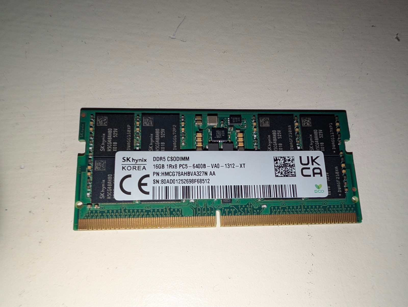 SK Hynix 16GB DDR5 6400 Laptop CSODIMM RAM 1Rx8 PC5-6400B-VA0-1312-XT 262pin