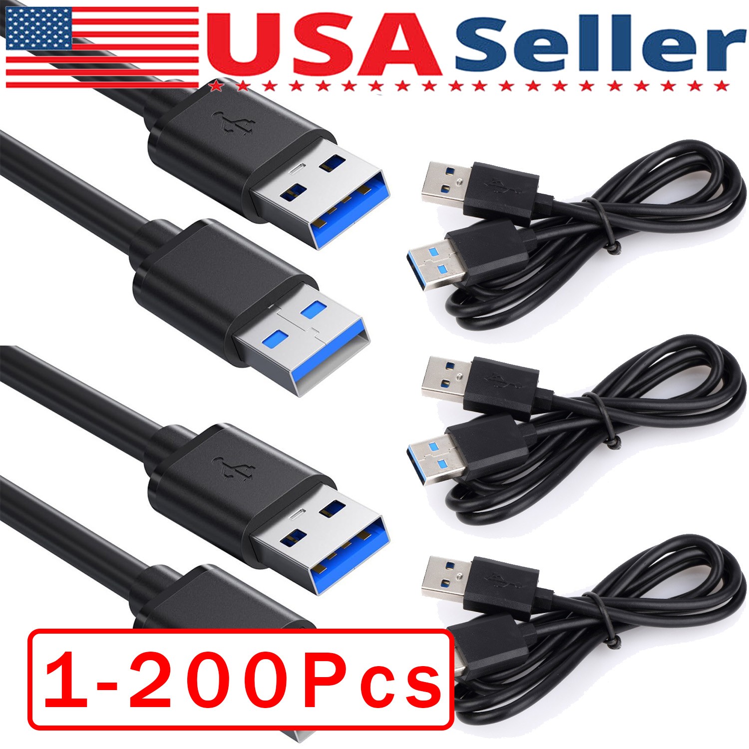 USB 3.0 A Male to A Male Cable Data Transfer Super Speed Power Charger Metal Lot