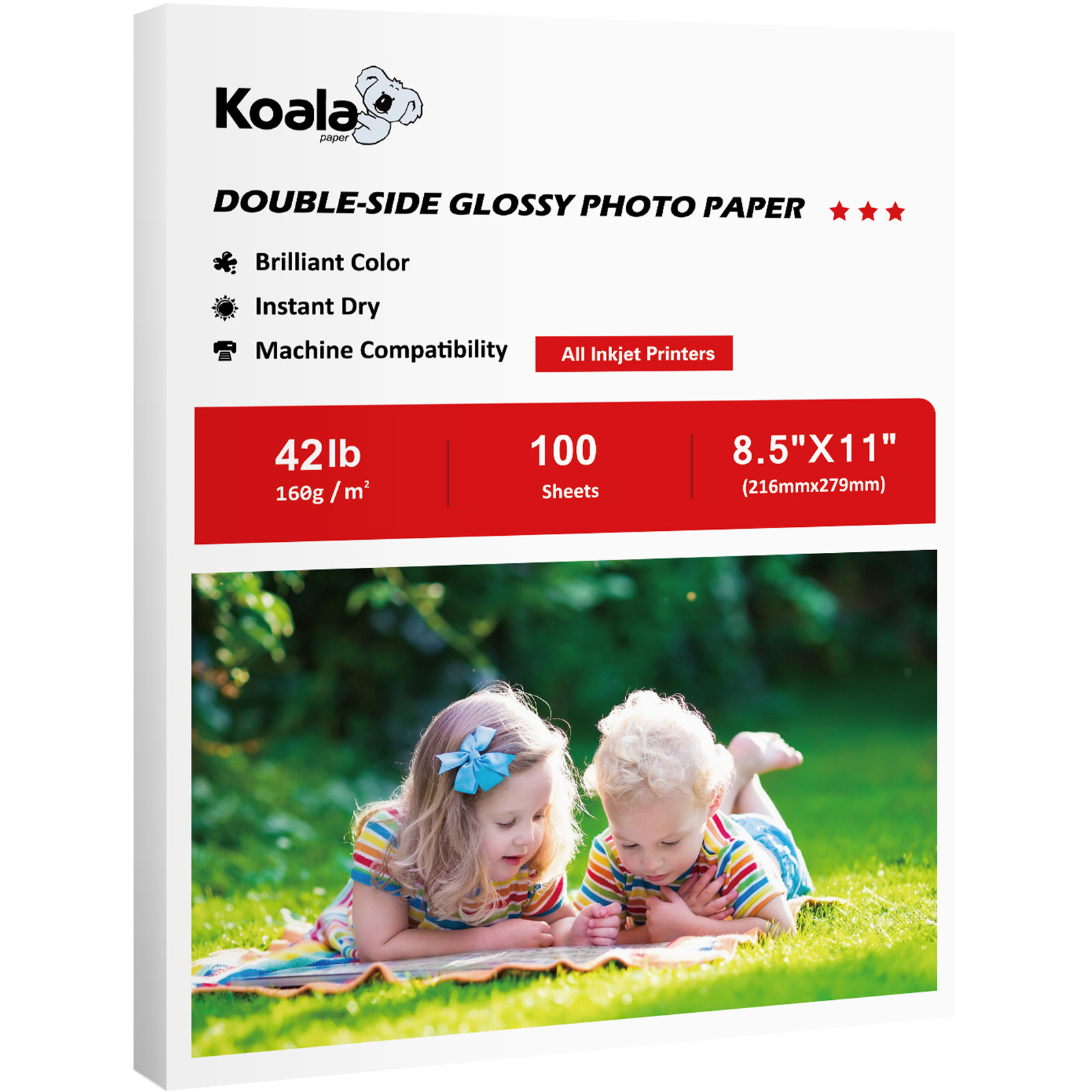 100 Sheets Koala Double Sided Glossy Photo Paper 8.5×11 42 lb Inkjet Brochure