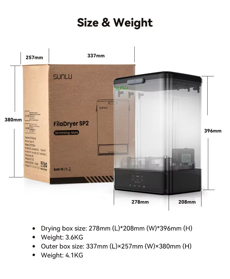 SUNLU FilaDryer SP2 Separable Dryer Box Compatible with 0.25~3KG Filament