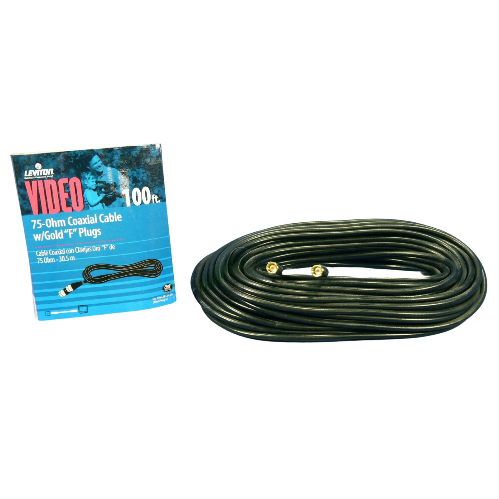 Leviton C5851-CGO Black 100′ Coaxial Video Cable Gold RG59 Plugs 75-ohm F-Type