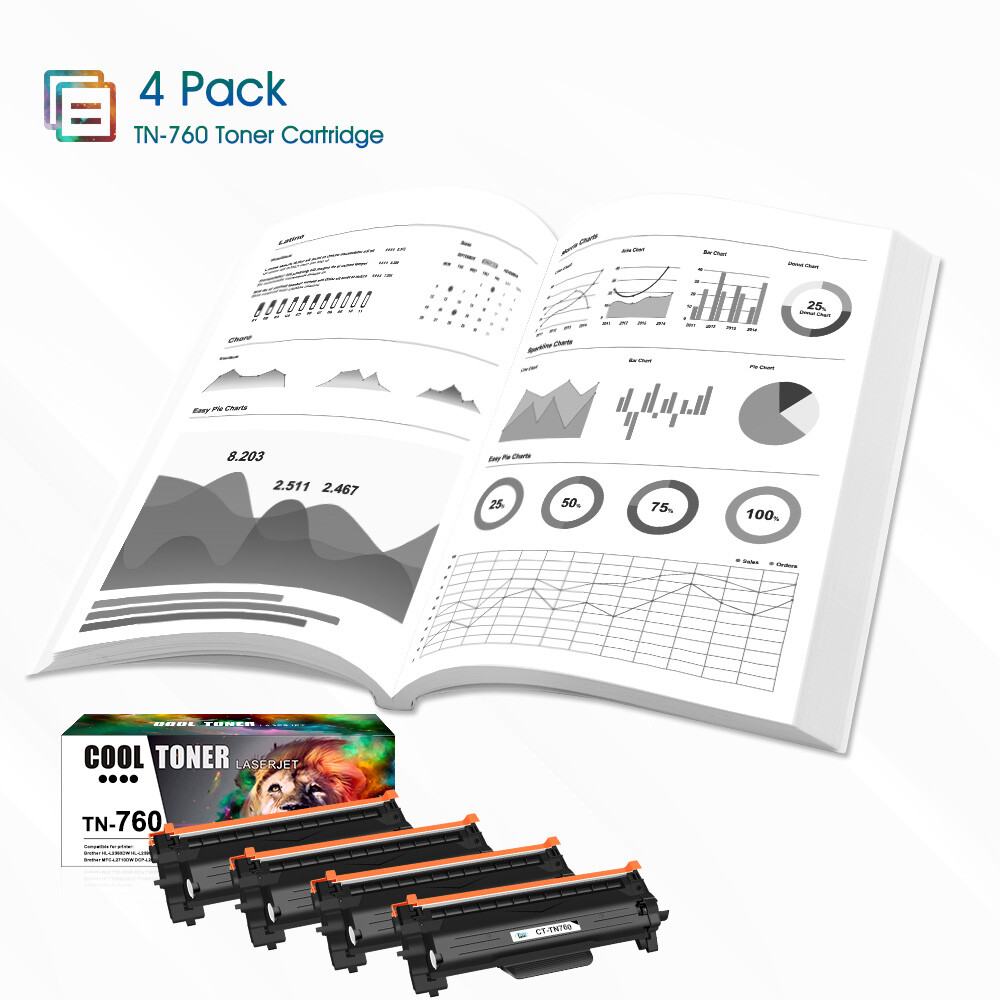 4PK TN760 Toner Cartridge for Brother TN730 MFC-L2710DW MFC-L2750DW DCP-L2550DW
