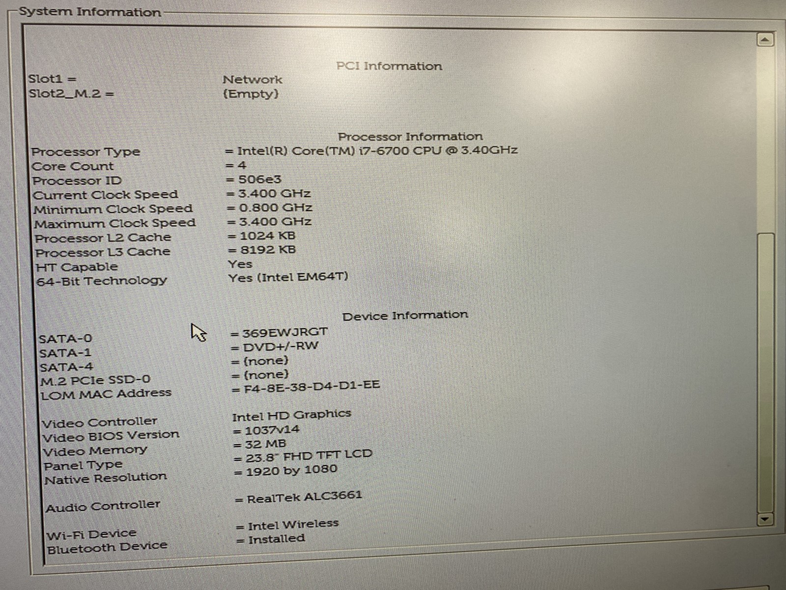 Dell OptiPlex 7440 AIO 23″ Core i7-6700 3.4GHz 16GB RAM 500GB HDD NO OS Good
