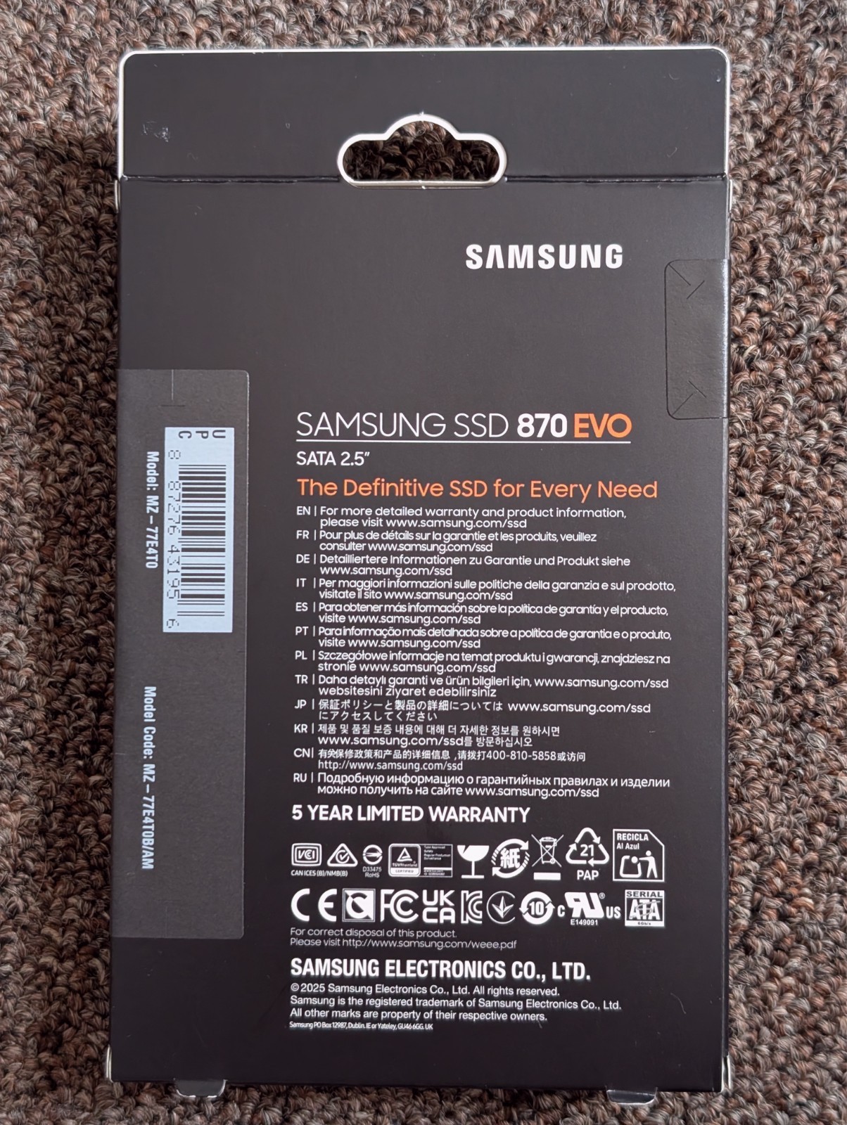Samsung 870 EVO 4TB SSD – 2.5″ SATA III (MZ-77E4T0B) ~ NEW Factory sealed