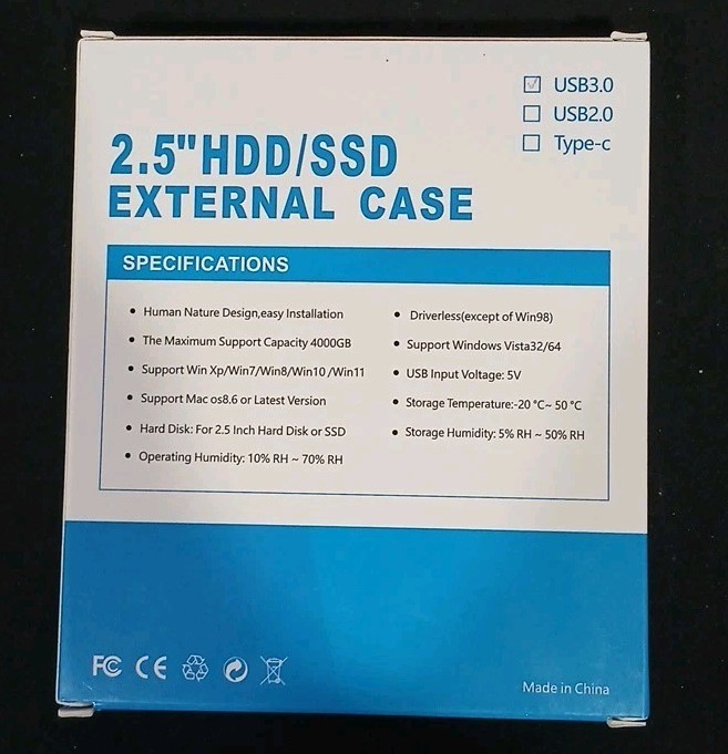 2.5″ HDD/SSD External case -Plug & Play-High Speed-USB 3.0-400GB Mac Or Windows