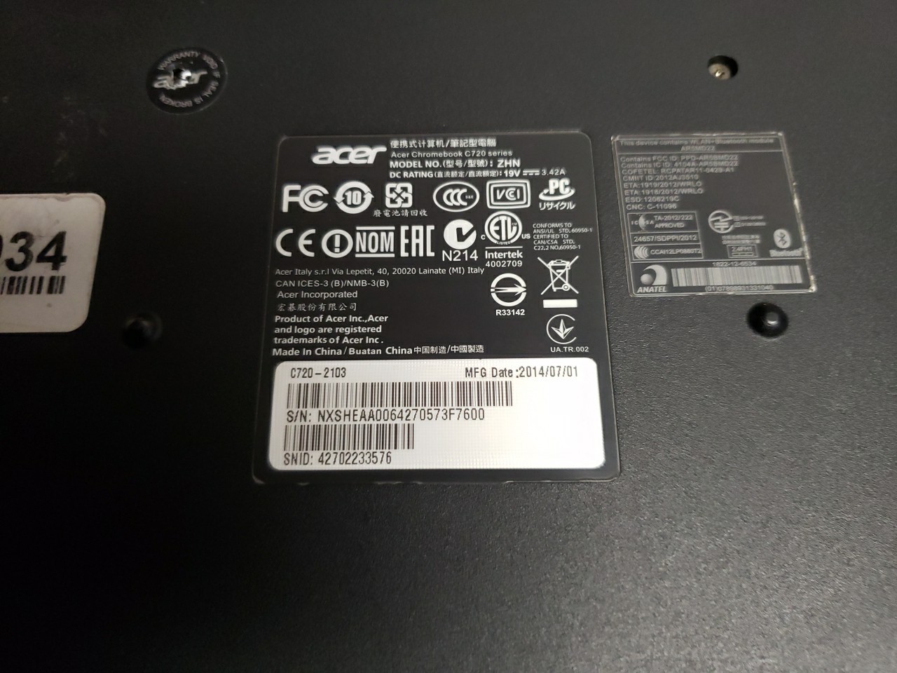 ACER C720 CHROMEBOOK NO CHARGER free ship