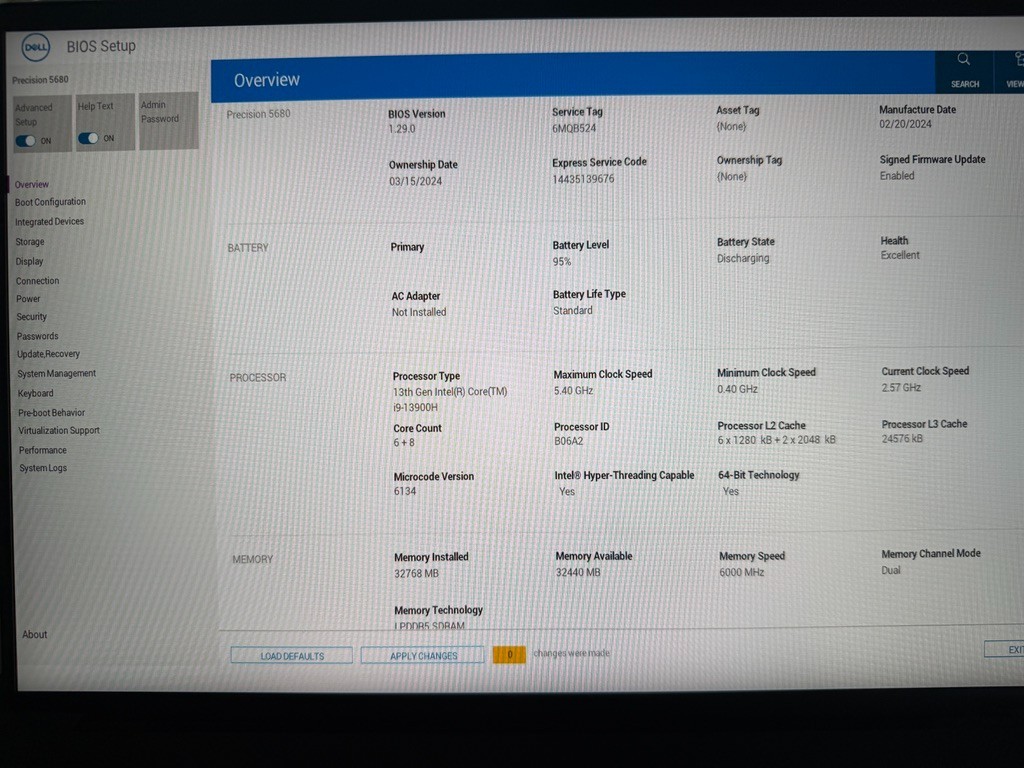 Dell Precision 5680 16″ i9-13900H 2.6GHz 32GB 1TB SSD RTX 2000 Ada 8GB Win 11 Pr