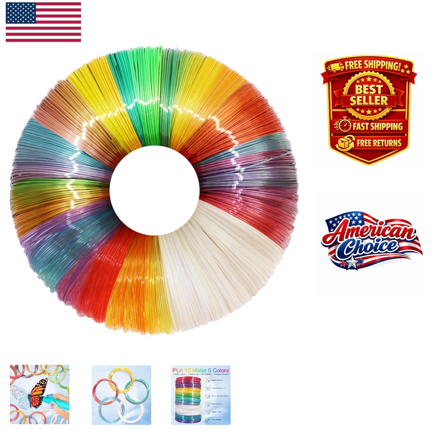 Expansive 50m 3D Filament Sample Pack – Glow-in-the-Dark and Rainbow Silk PLA