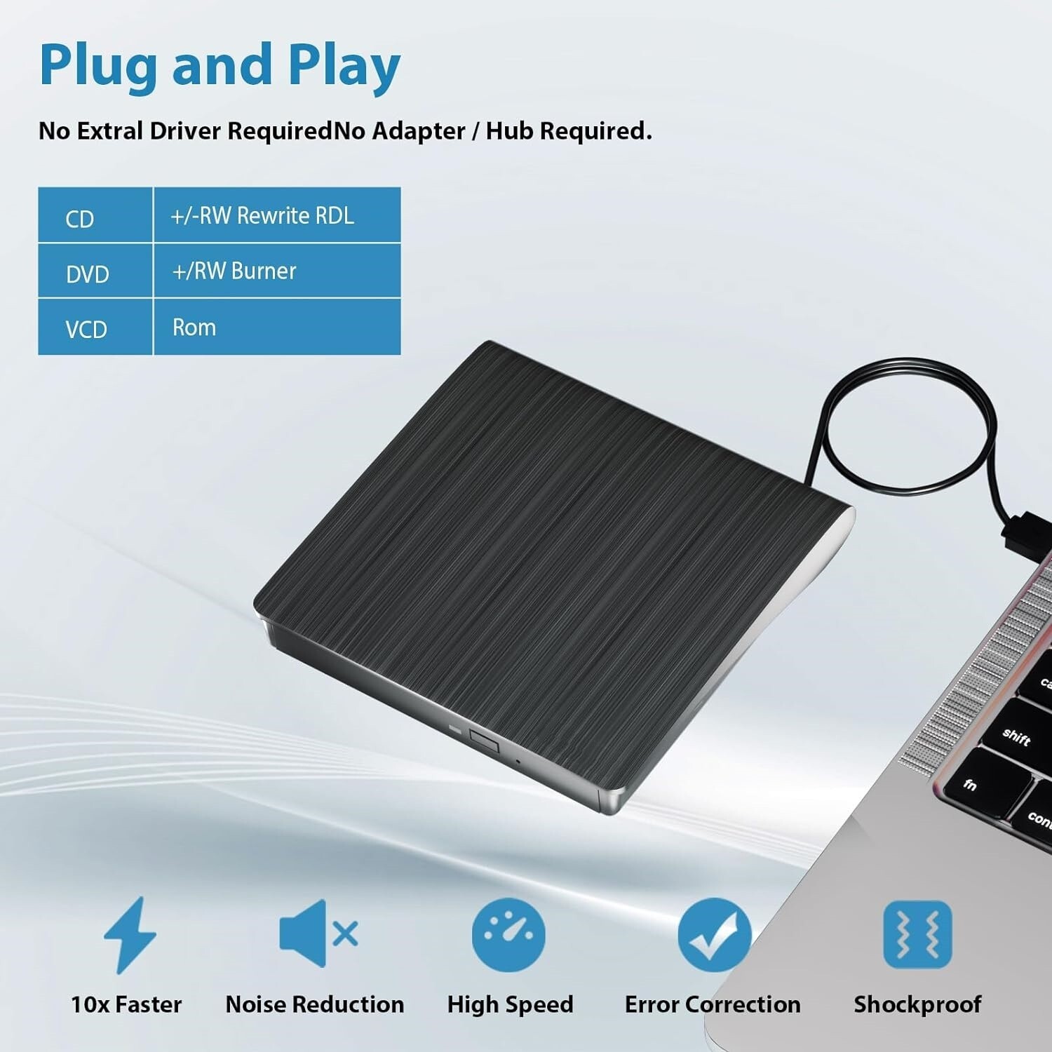 2024 External CD DVD RW Drive USB 3.0 Writer Burner Player Black For Laptop PC
