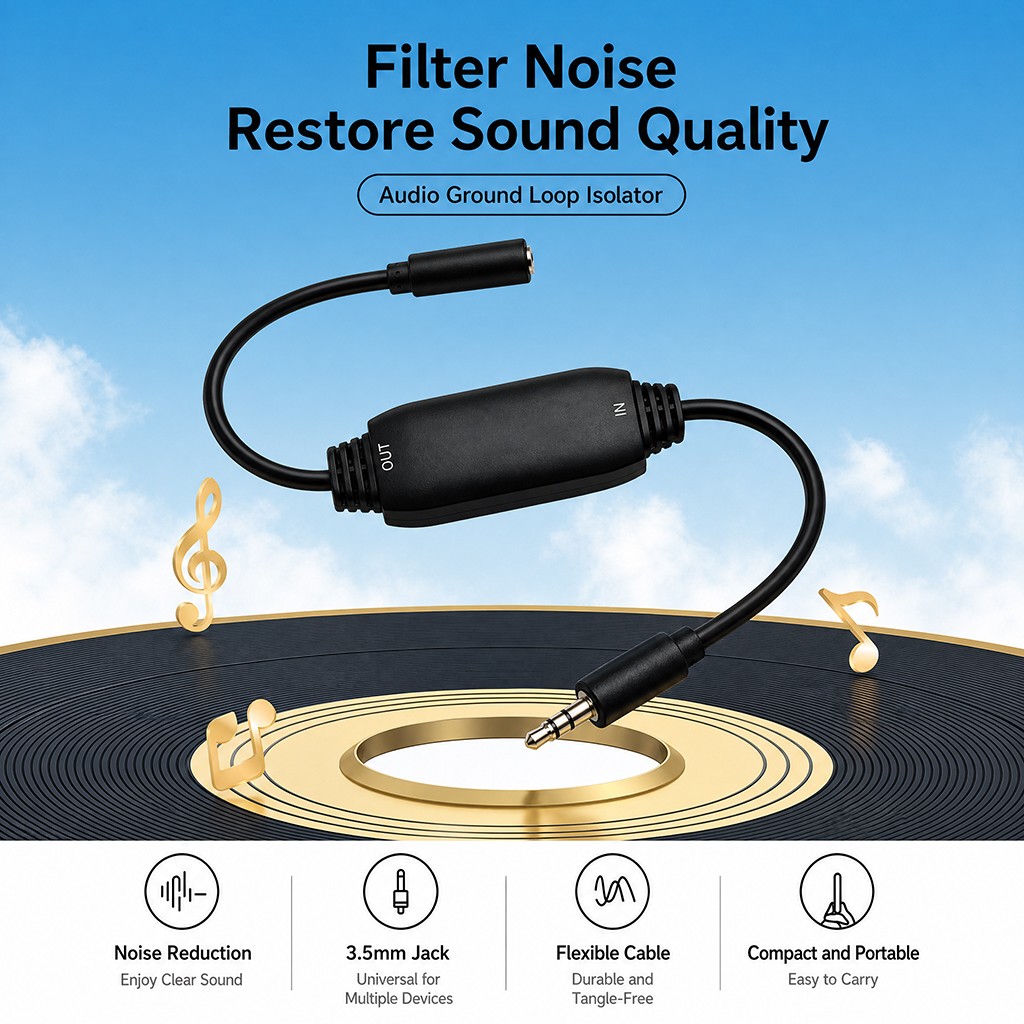 3.5mm Ground Loop Isolator Noise Filter for Car Stereo, Eliminates Hum & Buzz
