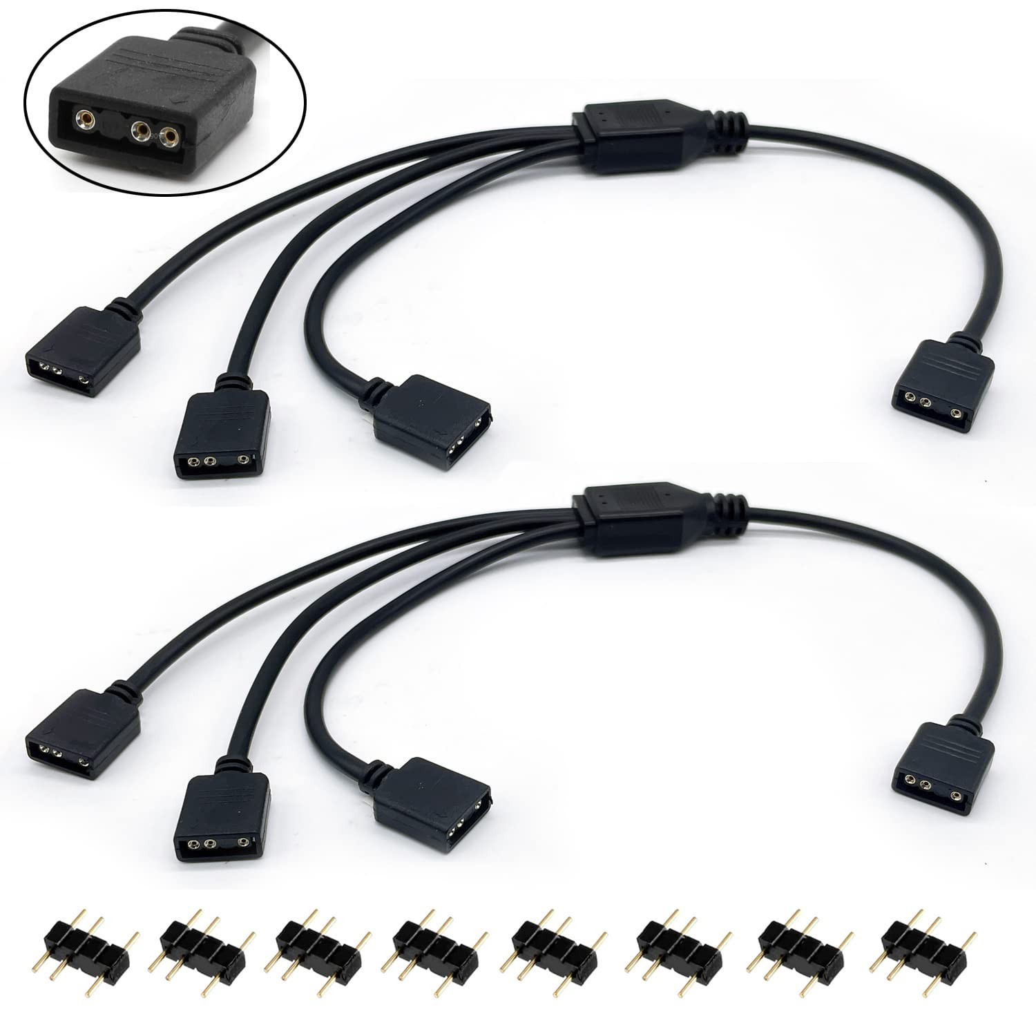 Jstincal 1-to-3 ARGB Splitter Cable, 5V 3 Pin 1-to-3, Black