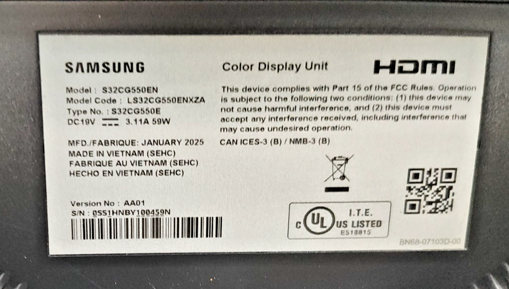 Samsung Odyssey G55C 32in QHD Curved Gaming Monitor 165Hz LS32CG550ENXZA *READ*