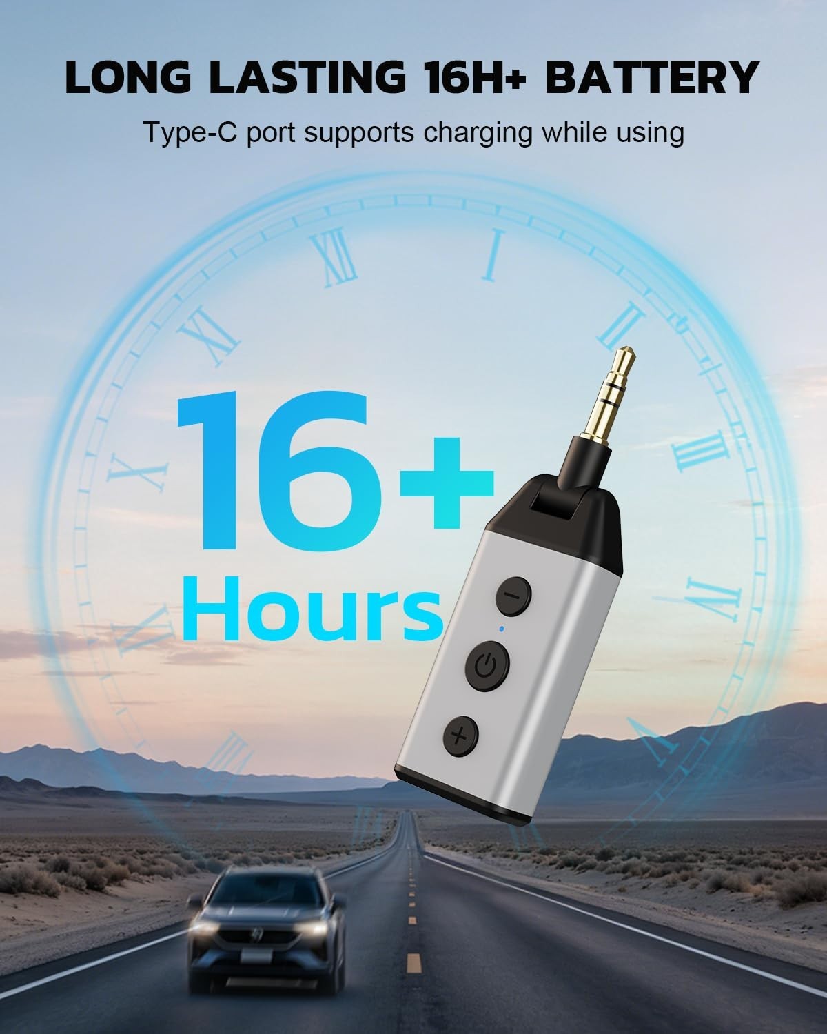 Bluetooth 5.4 Car Adapter, 180° Rotatable AUX Audio Receiver, Hands-Free Calls,