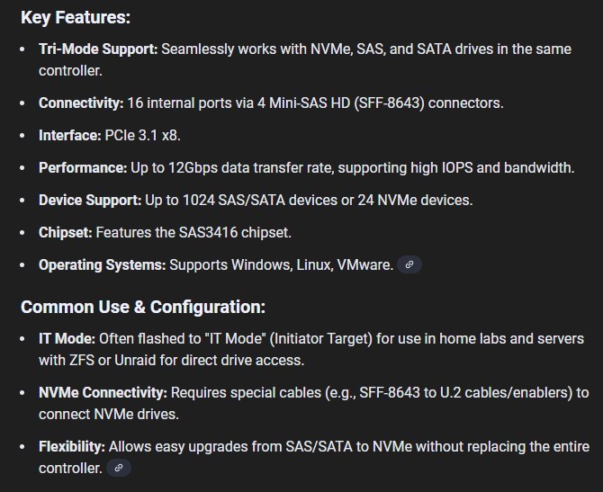 LSI 9400-16i PCIe 3.1 x8 NVMe SAS SATA Tri-Mode HBA Controller ✅ Low Profile