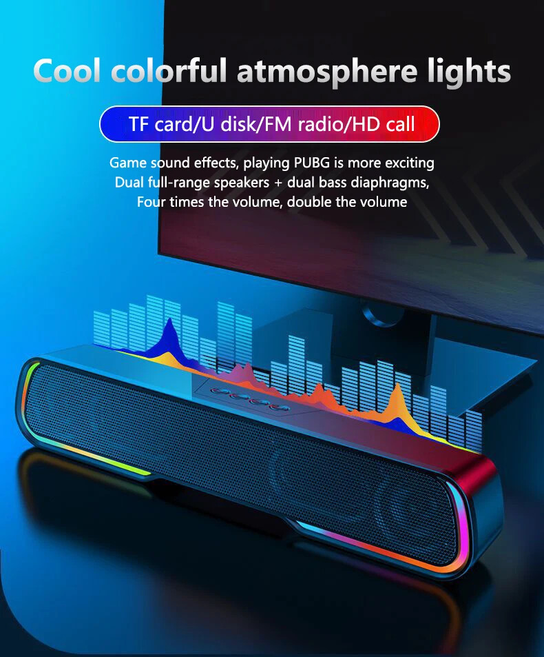 Wireless Computer Speakers Soundbar Stereo Bass Sound for Desktop PC Laptop US