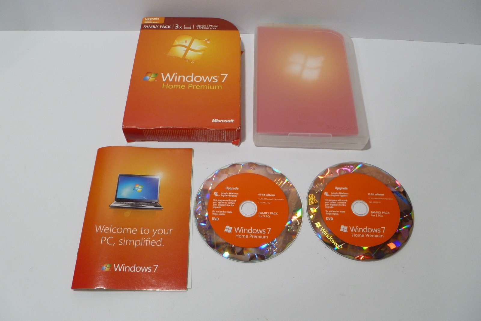 Microsoft Windows 7 Home Premium Upgrade Family Pack For 3 PCs 32 & 64 Bit DVDs