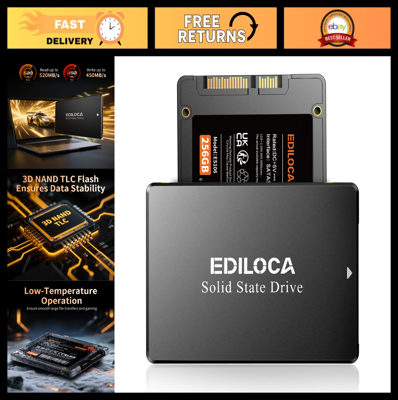 256GB SSD Internal Solid State Drive 2.5″ SATA III 6Gb/s, 520MB/s Read, Upgrade