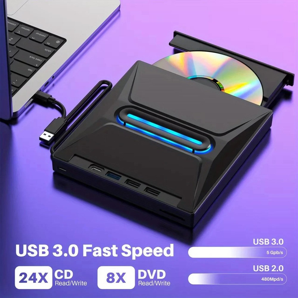 7 in 1 External USB 3.0 DVD CD RW Writer Drive Burner Reader Player For Laptop