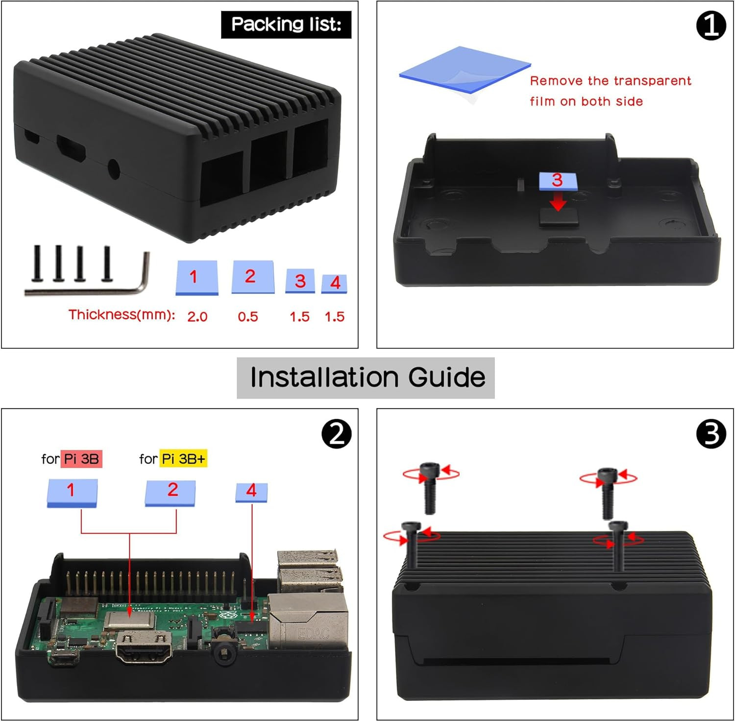 for Raspberry Pi 3 B+ Case, Aluminum Alloy Heavy Duty Passive Cooling
