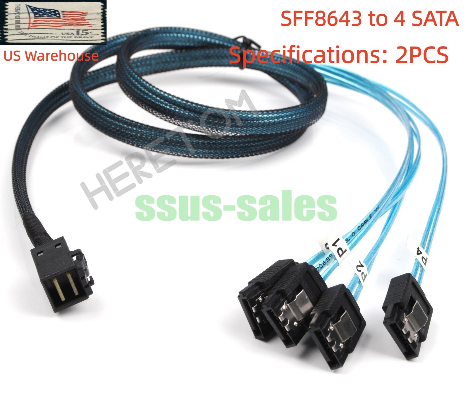 X2 1M SFF-8643 to 4x SATA Mini SAS HD Breakout Cable 12Gbps 6Gbps for RAID HBA