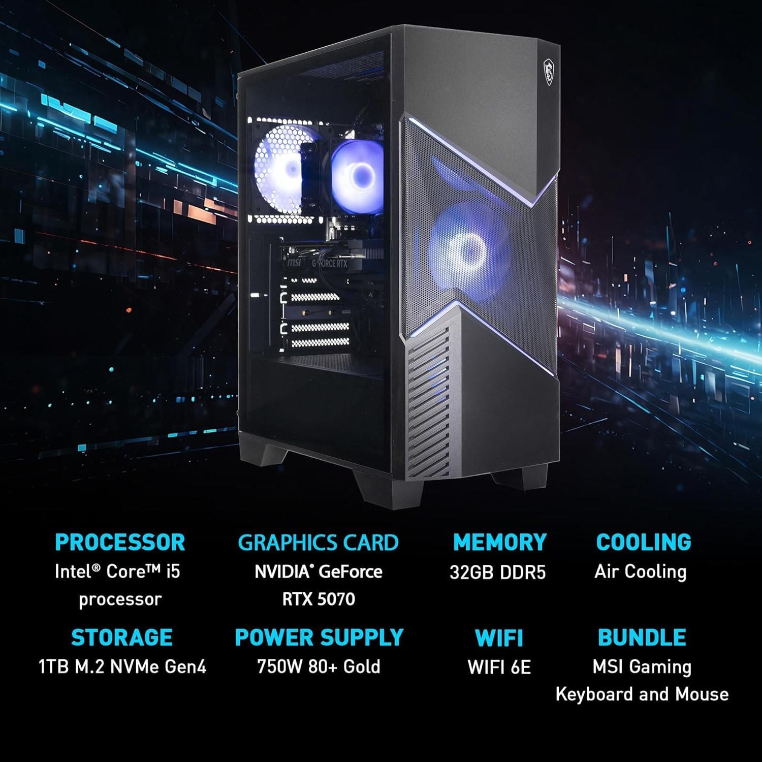 msi Codex R2 Gaming Desktop: Intel Core i5-14400F, RTX 5070 D14NVP5-613US